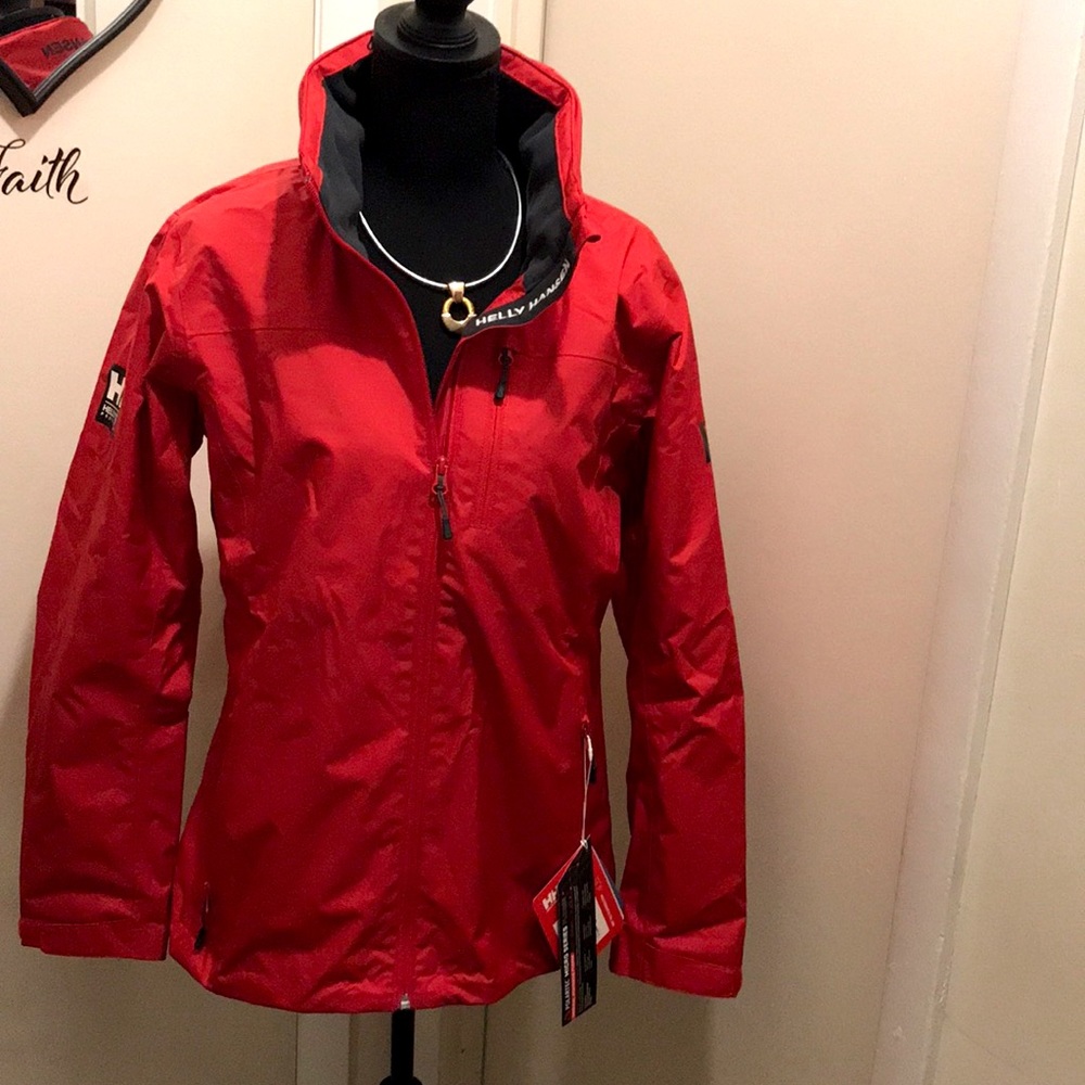 Ladies Red Helly Hansen Crew MidLayer hooded Jacket. smoke free and pet free